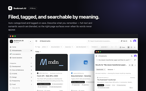 Bookmark AI :: Save the current tab to Bookmark AI for automatic categorization and tagging.