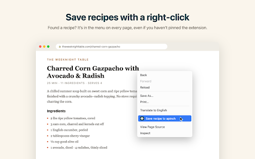apinch - Recipe Clipper :: Save recipes from any website to your apinch.app library, with one click or one right-click.