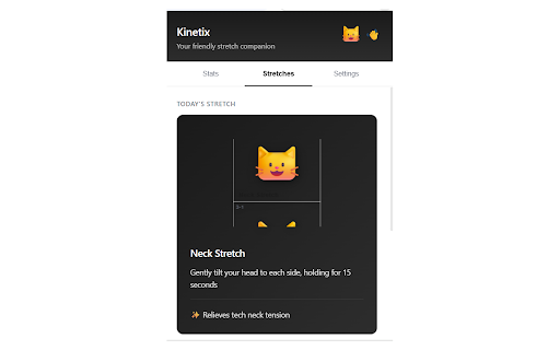 Kinetix - Your Stretching Cat Companion :: A friendly cat mascot that reminds you to maintain good posture and stretch regularly to avoid tech neck and chronic pain!
