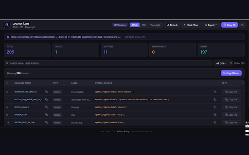 Locator Lens :: Extract XPath locators from any web page for any test automation framework