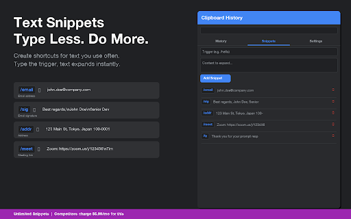 Clipboard History - Free Manager :: Free clipboard manager. Unlimited history, search, pin, tags, text snippets, side panel, PIN lock, export/import. No subscription.