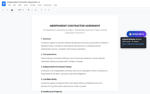 Contract Reviewer for Freelancers :: AI-powered contract analysis — paste any freelance contract and get plain-English red flags in 30 seconds.