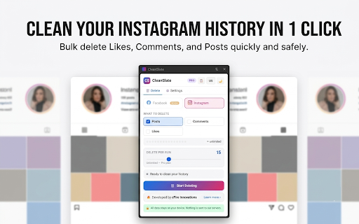CleanSlate for Instagram :: Bulk delete your Instagram likes, comments and posts in minutes. Free plan included. One-time Pro upgrade.