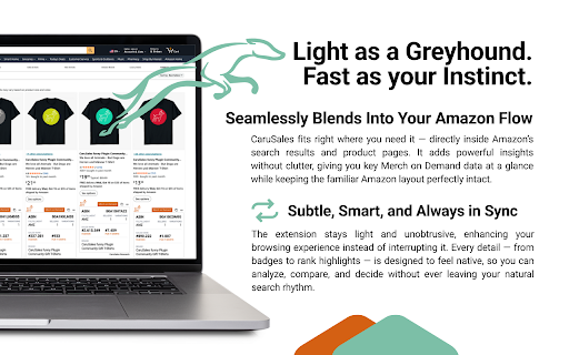 CaruSales Research :: Sniff out ASIN, BSR, size & more right on Amazon search! All key data fetched instantly while you browse products.