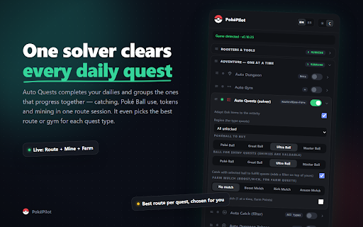 PokeClicker Co-Pilot :: Automate PokéClicker: autoclicker, game speed, quest solver, hatchery, dungeons, farm, safari, achievements & more.