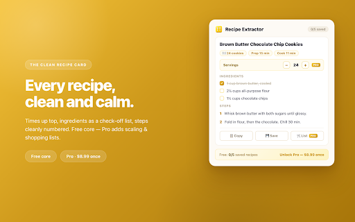 Recipe Extractor — Skip to the Recipe :: Turn recipe pages into just the ingredients and steps — no life story, no ads maze. One click, clean recipe.