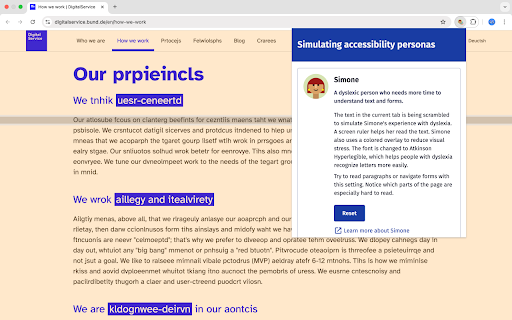 Simulating accessibility personas :: This extension applies visual effects to web pages to simulate the browsing experience of people with accessibility-related needs.