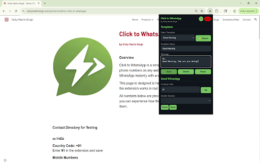 Click to WhatsApp :: Detect numbers and send WhatsApp instantly with templates