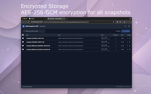 DOM Snapshot & Diff :: Capture, compare, and manage DOM snapshots with encrypted storage