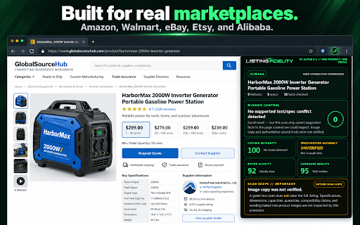 Listing Fidelity Scanner :: Checks product listings for factual conflicts and flags image copy and source-truth verification as unverified.
