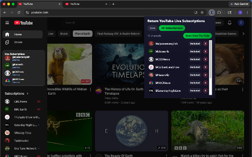 Return YouTube Live Subscriptions :: See which YouTube channels you subscribe to are live right now.