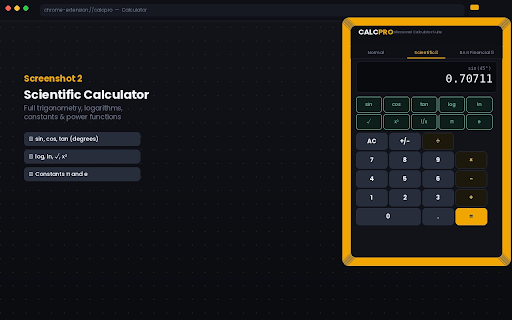 CalcPro — Smart Calculator Suite :: Normal, Scientific & BA II Financial Calculator in one sleek extension.