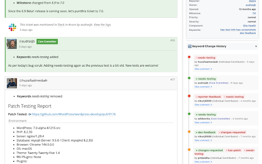 WP Trac Triager :: Enhance WordPress Trac ticket triage with visual highlights, keyword explanations, and component maintainer info