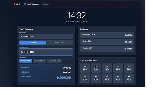 EU VAT Calculator :: Quick EU VAT calculator with all 27 country rates. Add/extract VAT instantly.