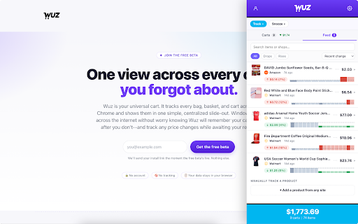 Wuz (Beta) | Universal Cart & Price Tracker :: Track carts and prices across Chrome. No account. No external tracking. Your carts never leave your browser.