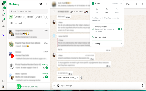 Louver — Privacy Blur for WhatsApp Web | Minimal Permissions | :: Hides your chat list and media on web messaging so a passing glance reveals nothing.