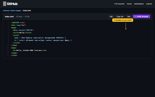 Github Html Preview :: GitHub HTML 파일을 바로 미리보기. Raw 버튼 옆에 미리보기 버튼 추가, HTML 코드를 붙여넣어 새 탭에서 렌더링.