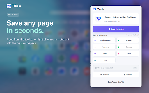 Tabpia New Tab :: A modern new tab workspace with workspaces, bookmarks, and wallpapers.