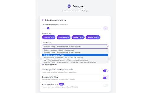 Passgen – Secure Password Generator :: Generate strong, secure passwords instantly. Auto-fill password fields with cryptographically random passwords.