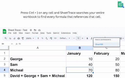 SheetTrace - Trace Precedents & Dependents :: Adds Trace Precedents and Trace Dependents to Google Sheets.