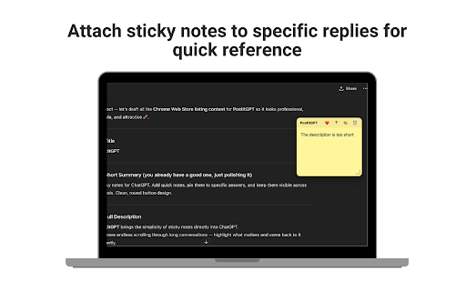 PostitGPT :: Sticky notes for ChatGPT. Round + button. Stable pin to specific answers across reloads (no anchor loss).