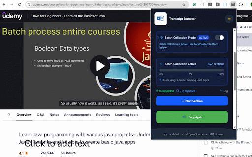 Transcript Extractor :: Extract transcripts from educational platforms with smart sequential processing and multiple export formats