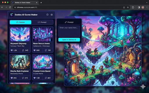 Seeles AI Game Maker :: Seeles AI Game Maker Chrome extension: games entry and prompt deep-link.