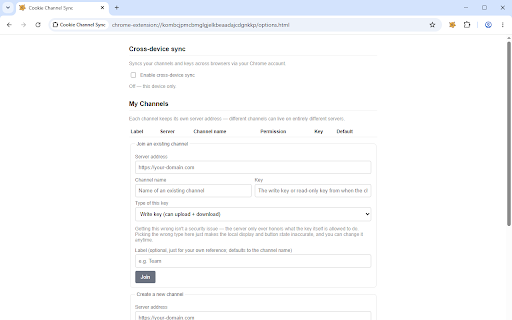 Cookie Channel Sync :: Manually sync cookies for the current site to your own server, grouped by channel.