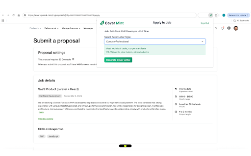 CoverMint - AI cover letter generator for Upwork :: AI-crafted, job-specific cover letters for Upwork. Apply faster and get more replies with CoverMint.