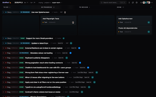 Giraffied — Sprint Board for Azure DevOps :: A fast, Linear-style sprint taskboard for Azure DevOps. Drag cards across columns, reorder swimlanes, keep your sprint in flow.