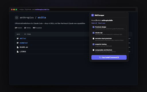 Skill Scraper :: Detect and install agent skills from GitHub with one click