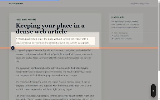 Reading Spotlight :: Dim the surrounding page and use reading aids like a ruler and typography controls for long web pages.