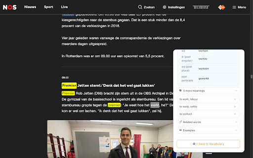 ClickDutch — Translate & Save Dutch Words :: Translate Dutch words on any webpage with one click. Save vocabulary and practice with flashcards. Powered by EasyDutchNews.com.