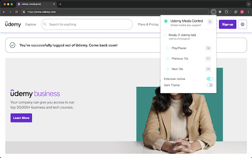 Udemy Media Control :: Control Udemy video playback with media keys (F7, F8, F9)