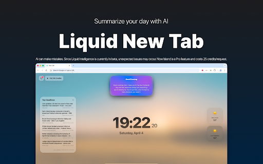 Liquid New Tab :: Experience a new tab interface inspired by the latest fluid and transparent design aesthetics.