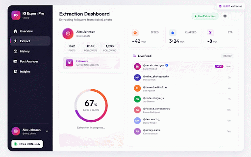 IG Export Pro - Instagram Follower & Following Export Tool :: Export Instagram followers, following, post likers & comments to CSV/JSON. Audience insights, unfollower detection & more.