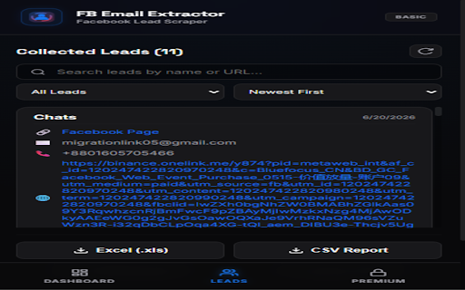 FB Email Extractor - Facebook Lead Scraper :: Extract emails, phone numbers, WhatsApp, and social profiles from Facebook pages. Export leads to CSV/Excel.