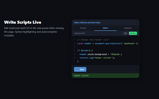 JS Injector :: Inject custom JavaScript into any website. Manage userscripts with URL matching, context menus, and import/export.