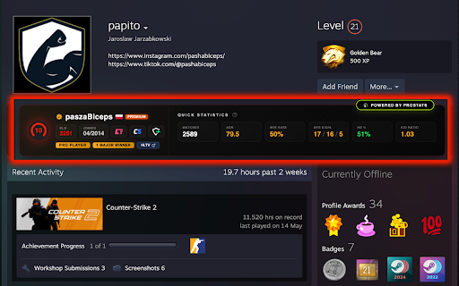 FACEIT ProStats :: A browser extension for FACEIT that displays enhanced player statistics, match data, and key insights directly in your browser.