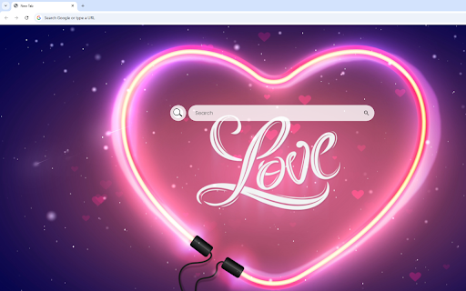Hearts Live Wallpaper :: Glowing LED heart with 'LOVE' shining bright in pink and purple tones, radiating romantic vibes.