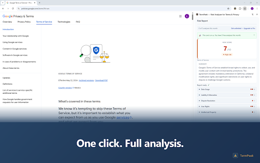TermPeek — Risk Analyzer for Terms & Privacy :: Risk scores for any Terms of Service, privacy policy, or contract — explained in seconds, before you click Accept.