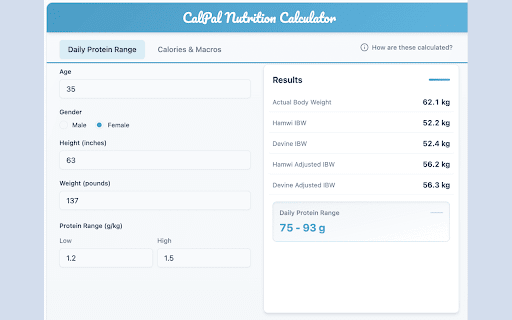 CalPal Nutrition Calculator :: Professional nutrition calculator for healthcare professionals to calculate calorie and macronutrient requirements