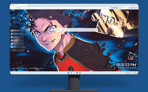 Yoichi Isagi Live Wallpaper :: Intense soccer prodigy with glowing blue eyes grins amid puzzle pieces and dynamic energy.