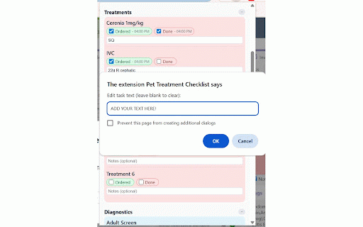 Pet Treatment Checklist :: Vet med treatment checklist with notes, timestamps, and per-patient sessions.