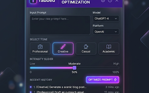 Tabbed — AI Prompt Optimization Assistant :: Real-time AI prompt enhancer with floating score checkpoint. Press Tab inside any AI chat to optimize your prompt instantly.
