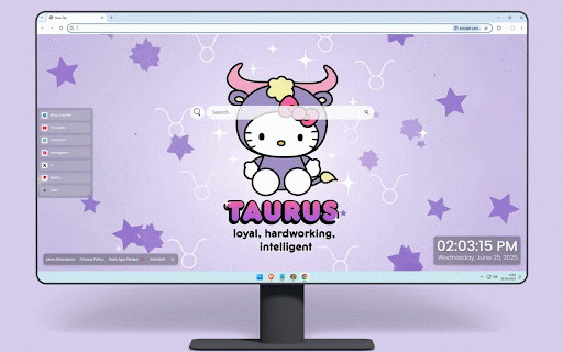 Taurus Hello Kitty Live Wallpaper :: Hello Kitty in adorable Taurus bull costume with zodiac stars on purple gradient background.