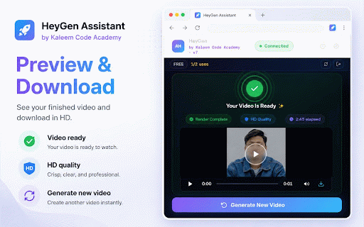 HeyGen Assistant by Kaleem Code Academy :: Productivity assistant for managing scripts, scenes, and creator workflows inside HeyGen by Kaleem Code Academy.