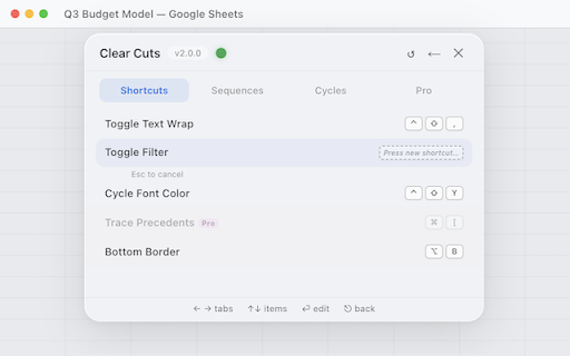 Clear Cuts :: Better shortcuts for Google Sheets