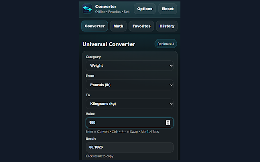 Unit Converter :: Universal unit converter + math tools with favorites, history, and offline support.