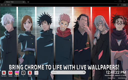 Anime Characters Live Wallpaper :: One of the most vibrant anime live wallpapers for Chrome – featuring a collection of iconic anime characters.